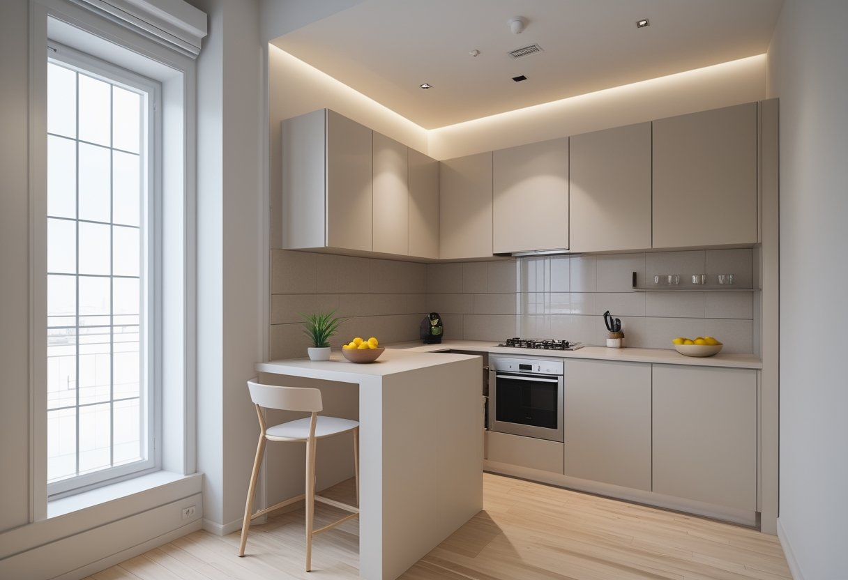 24 Stunning Studio Apartment Layouts: Clever Space Saving Ideas For Small Homes 8 corner kitchen this style peninsula dining counter bar stools modern appliances compact efficient