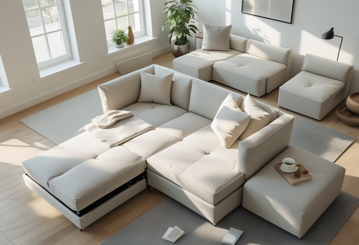 24 Stunning Studio Apartment Layouts: Clever Space Saving Ideas For Small Homes 13 this design fold out sofa bed partially extended modular seating arranged flexible living space