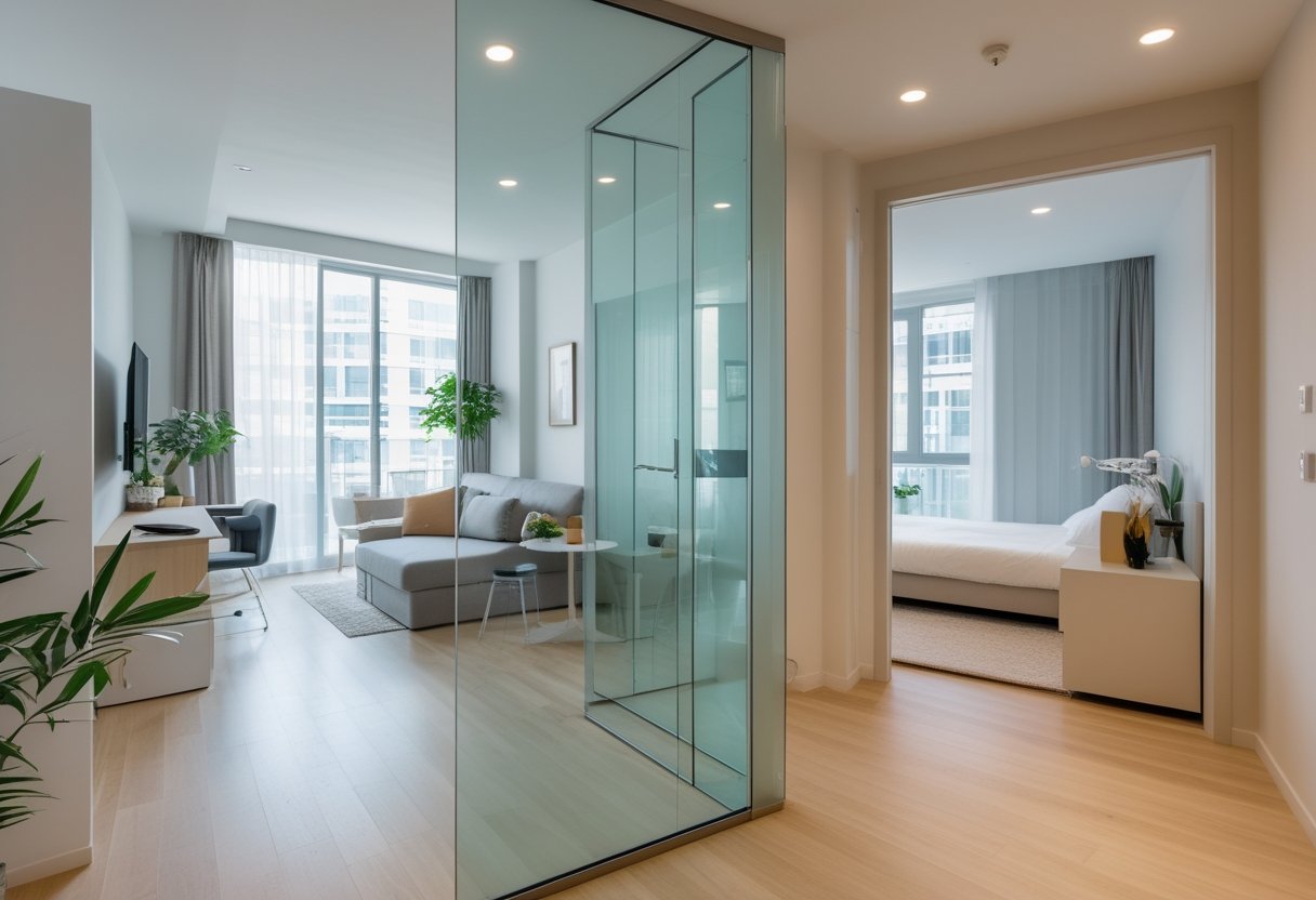 24 Stunning Studio Apartment Layouts: Clever Space Saving Ideas For Small Homes 14 this approach glass partition dividing living area bedroom allowing light pass through bright spacious
