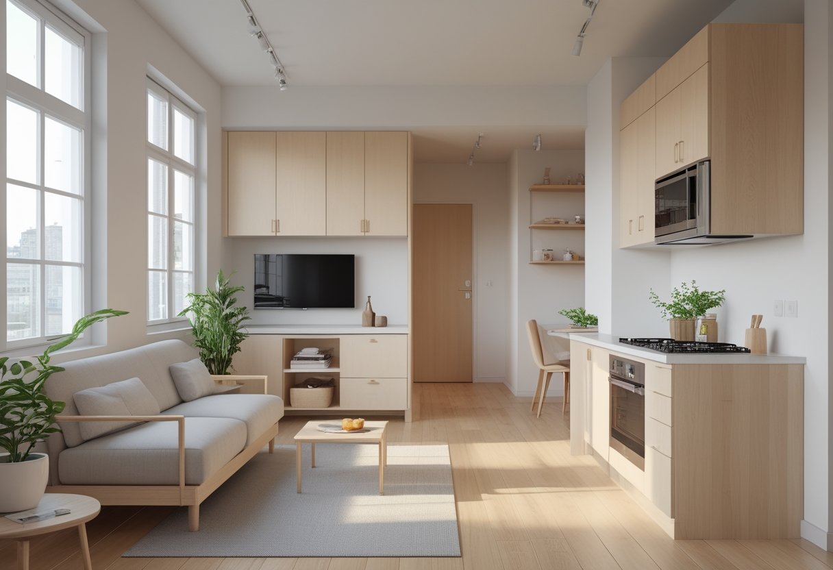 24 Stunning Studio Apartment Layouts: Clever Space Saving Ideas For Small Homes 23 Scandinavian minimalist the room light wood floors small sofa dining table kitchen open bright tidy