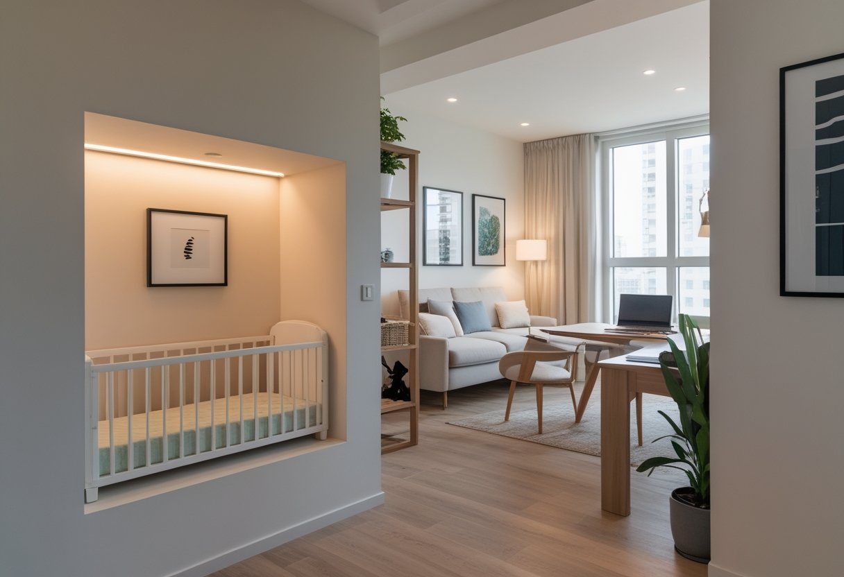 24 Stunning Studio Apartment Layouts: Clever Space Saving Ideas For Small Homes 25 this solution small alcove nursery home office nook crib desk floating shelves blackout curtains cozy
