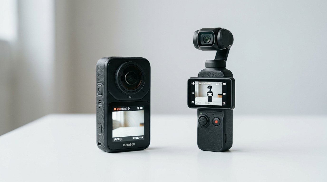 Creator filming with a pocket gimbal camera outdoors
