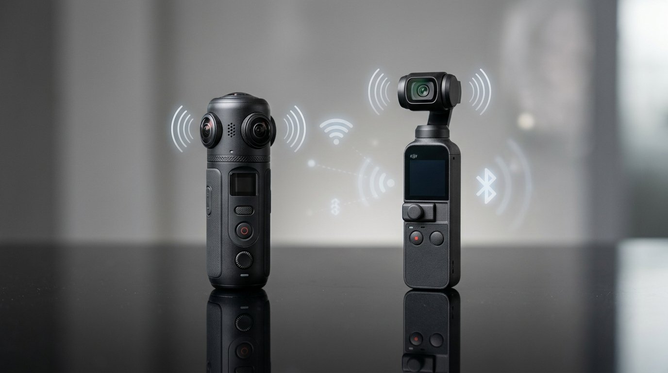 Insta360 Luna Ultra and DJI Osmo Pocket 3 shown with travel filmmaking gear