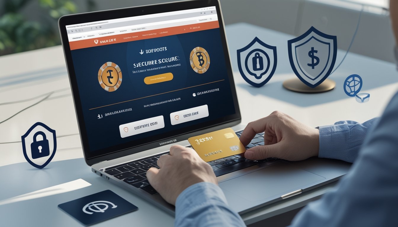 Seseorang sedang menggunakan laptop untuk melakukan transaksi deposit dan withdraw di situs poker online dengan suasana yang aman dan terpercaya.