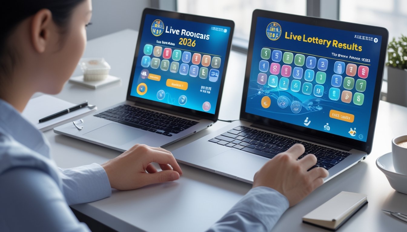 Seseorang menggunakan laptop dan ponsel di meja kerja untuk mengecek hasil undian live Toto Macau.