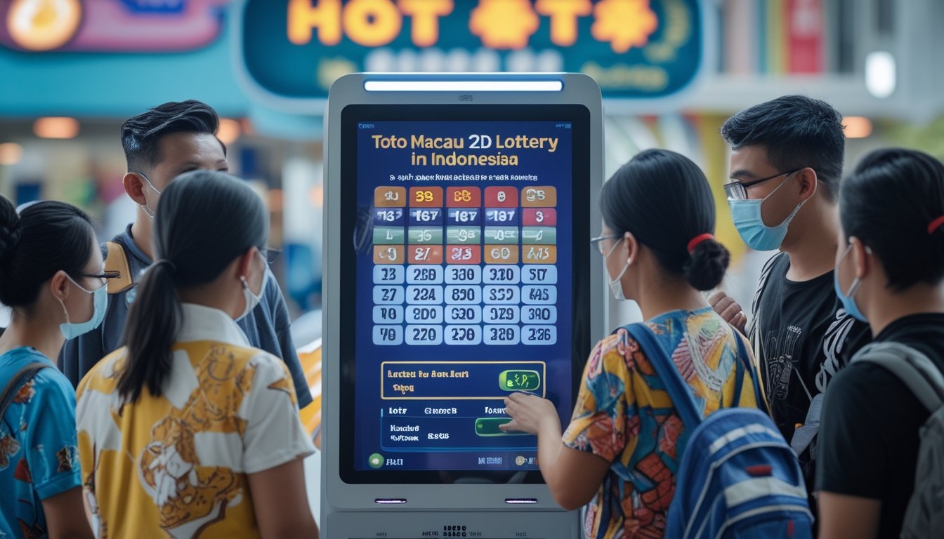 Sekelompok orang Indonesia sedang menggunakan perangkat digital untuk melihat angka lotere di lingkungan kota yang hidup.