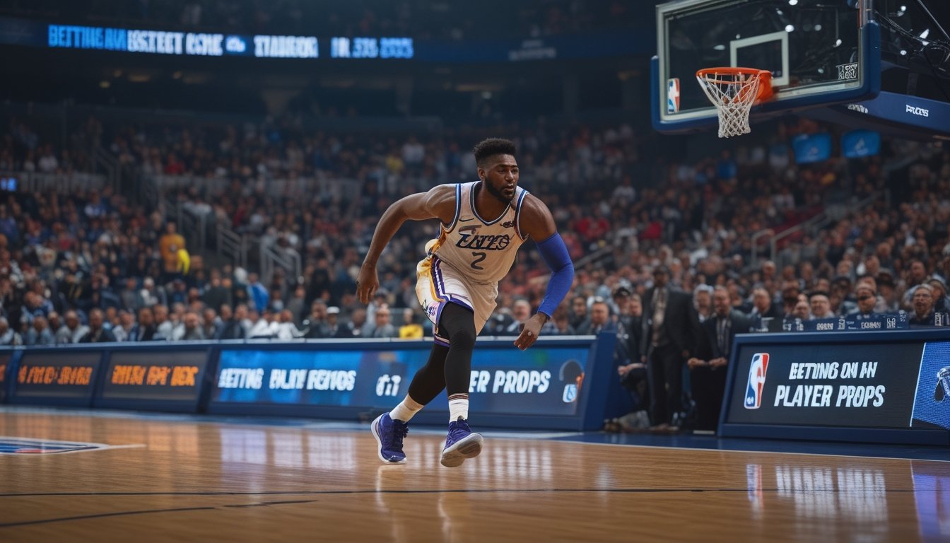 Seorang pemain basket sedang melakukan gerakan dinamis ke arah keranjang di pertandingan NBA dengan penonton ramai di latar belakang.