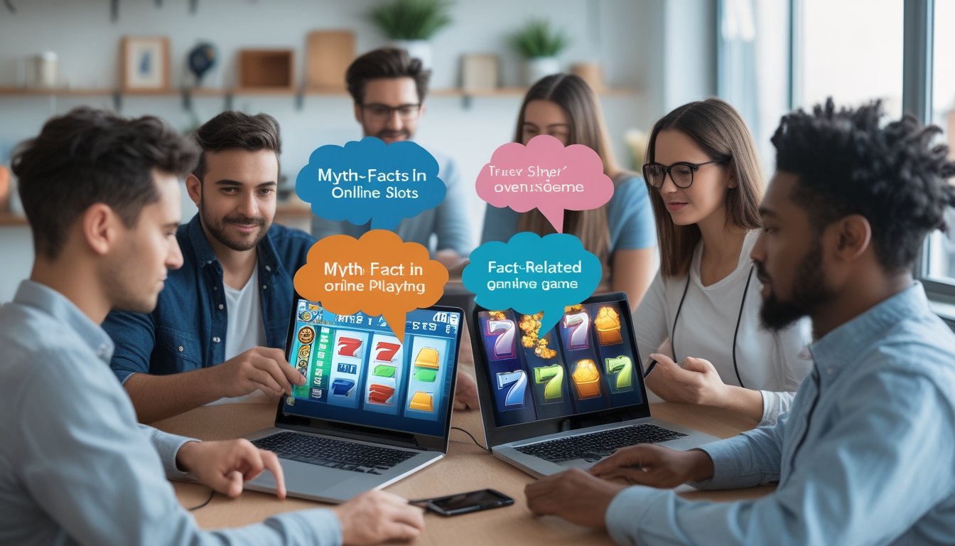 Beberapa orang sedang menggunakan laptop dan ponsel untuk bermain slot online di ruang kerja yang terang dan modern.