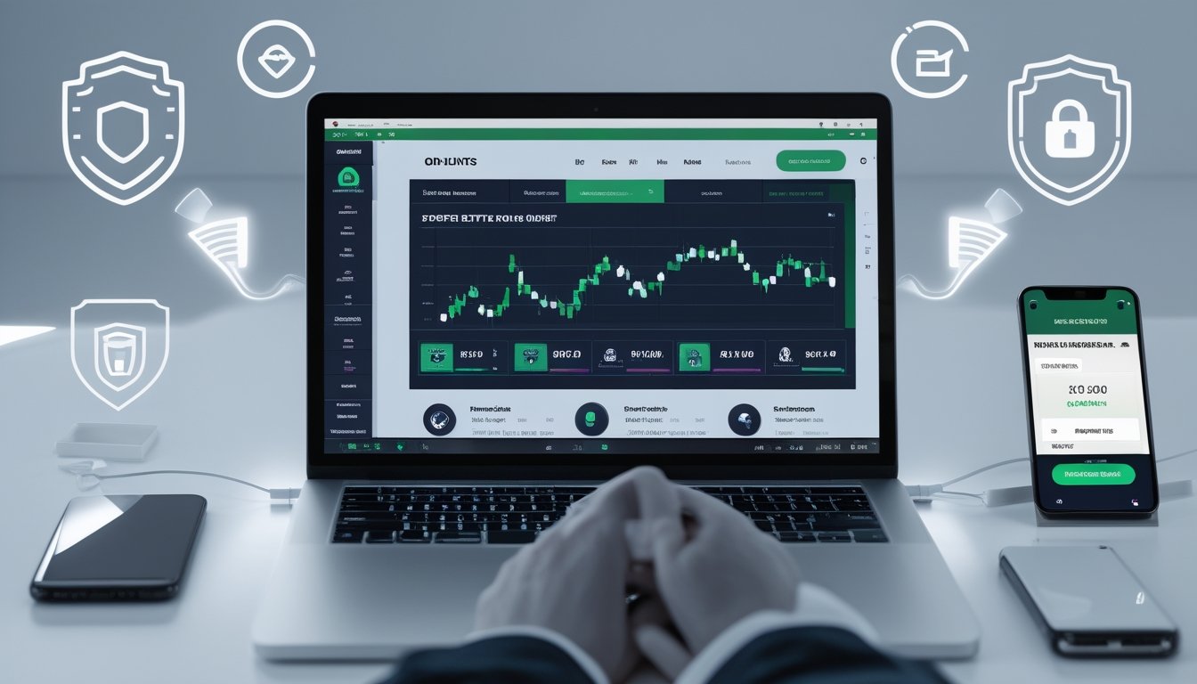 Seseorang menggunakan laptop dengan tampilan situs judi bola online, menunjukkan proses deposit cepat dan lingkungan kerja yang profesional.