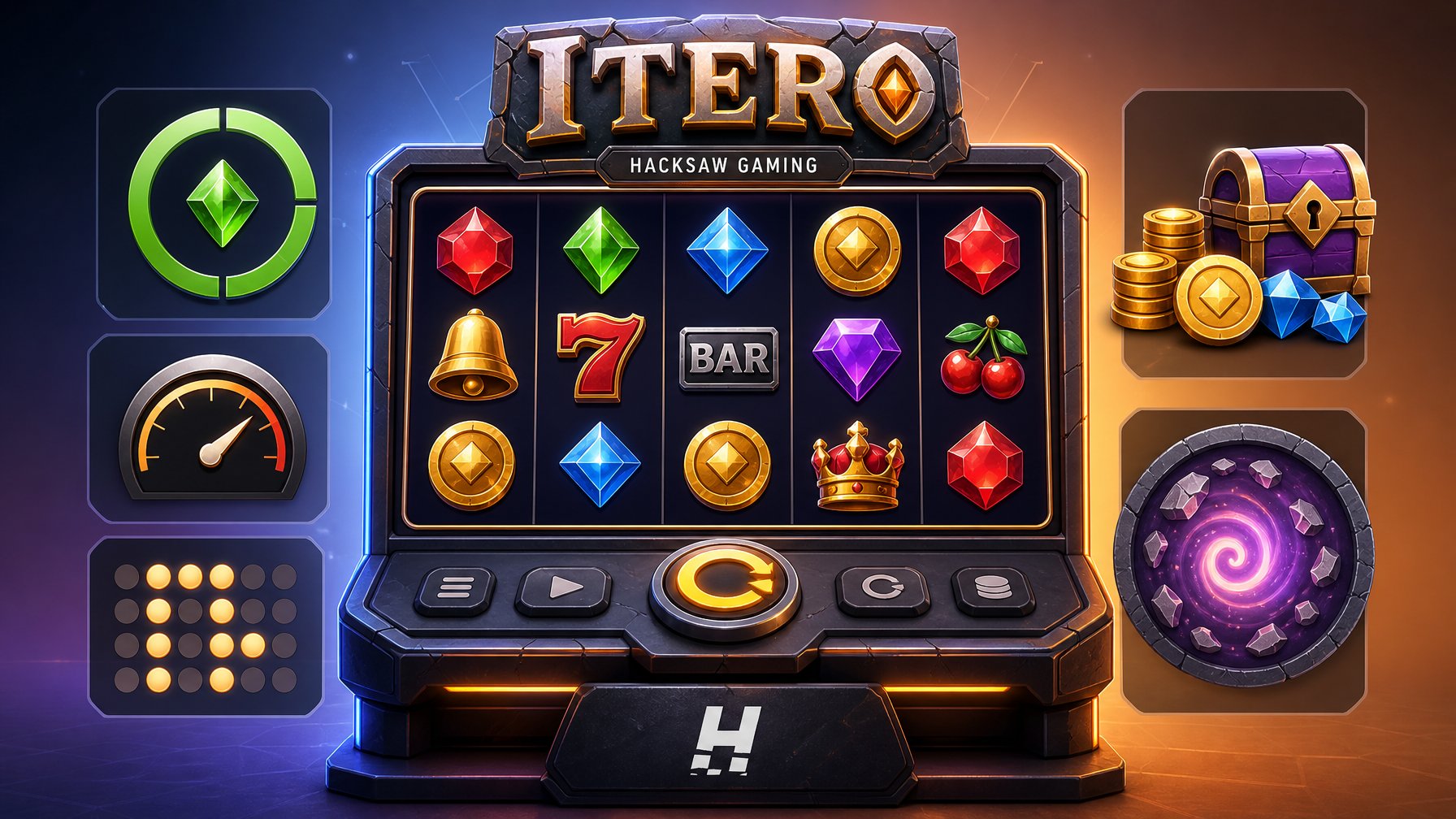 An Illustration Showing A Modern Slot Machine With Colorful Reels And Icons Representing Game Features Like Payout Rates And Bonus Rounds.