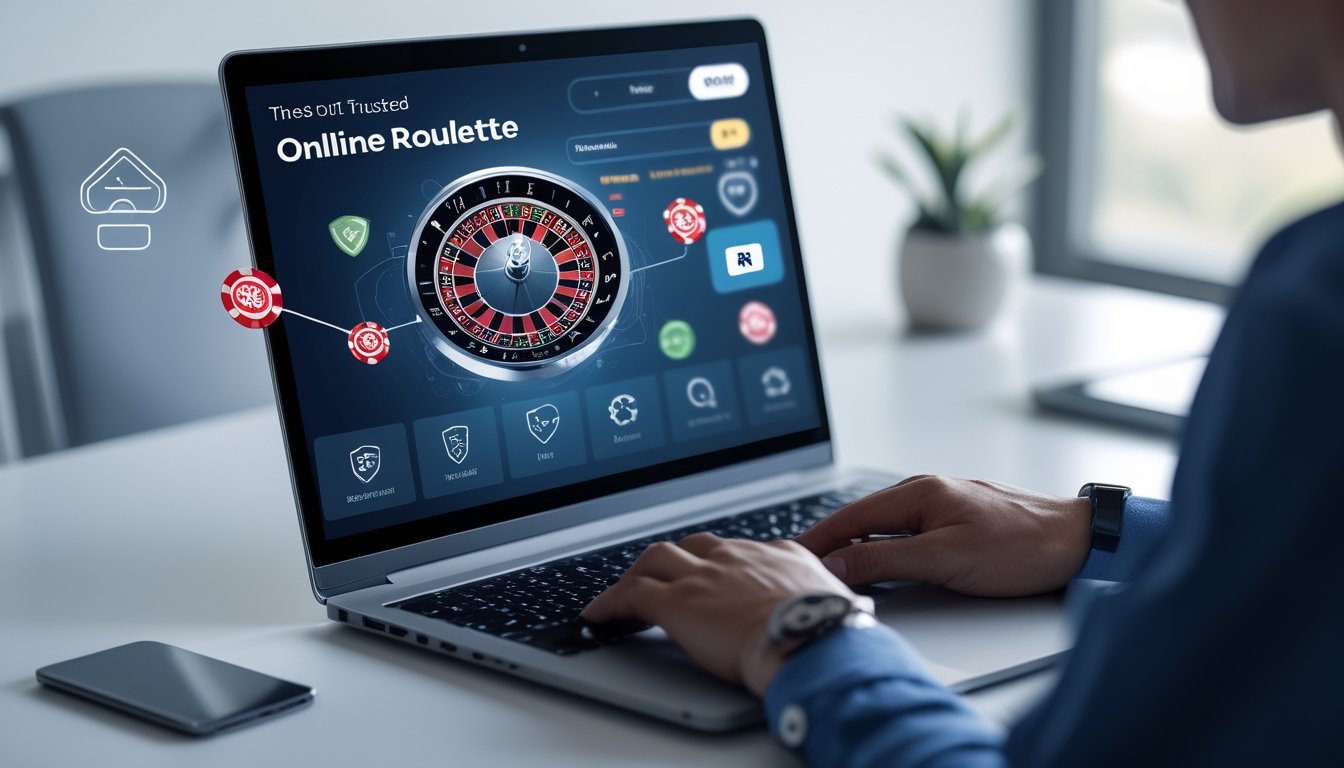 Seorang pengguna sedang berinteraksi dengan aplikasi roulette online terpercaya di depan komputer di ruang kerja yang rapi dan terang.