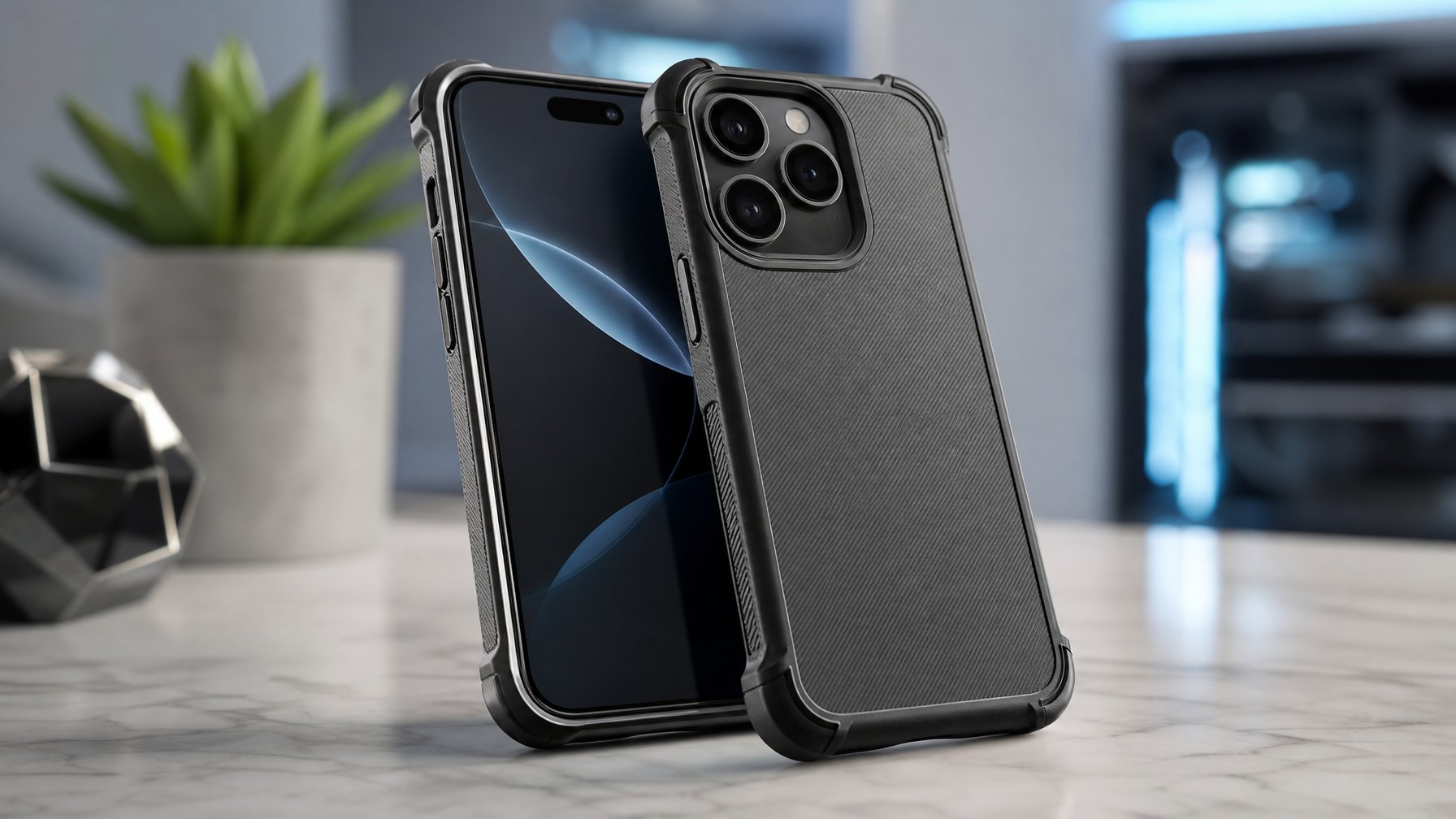 Sebuah iPhone 16 Series dengan casing tahan lama dan stylish diletakkan di atas permukaan bersih dengan pencahayaan alami.
