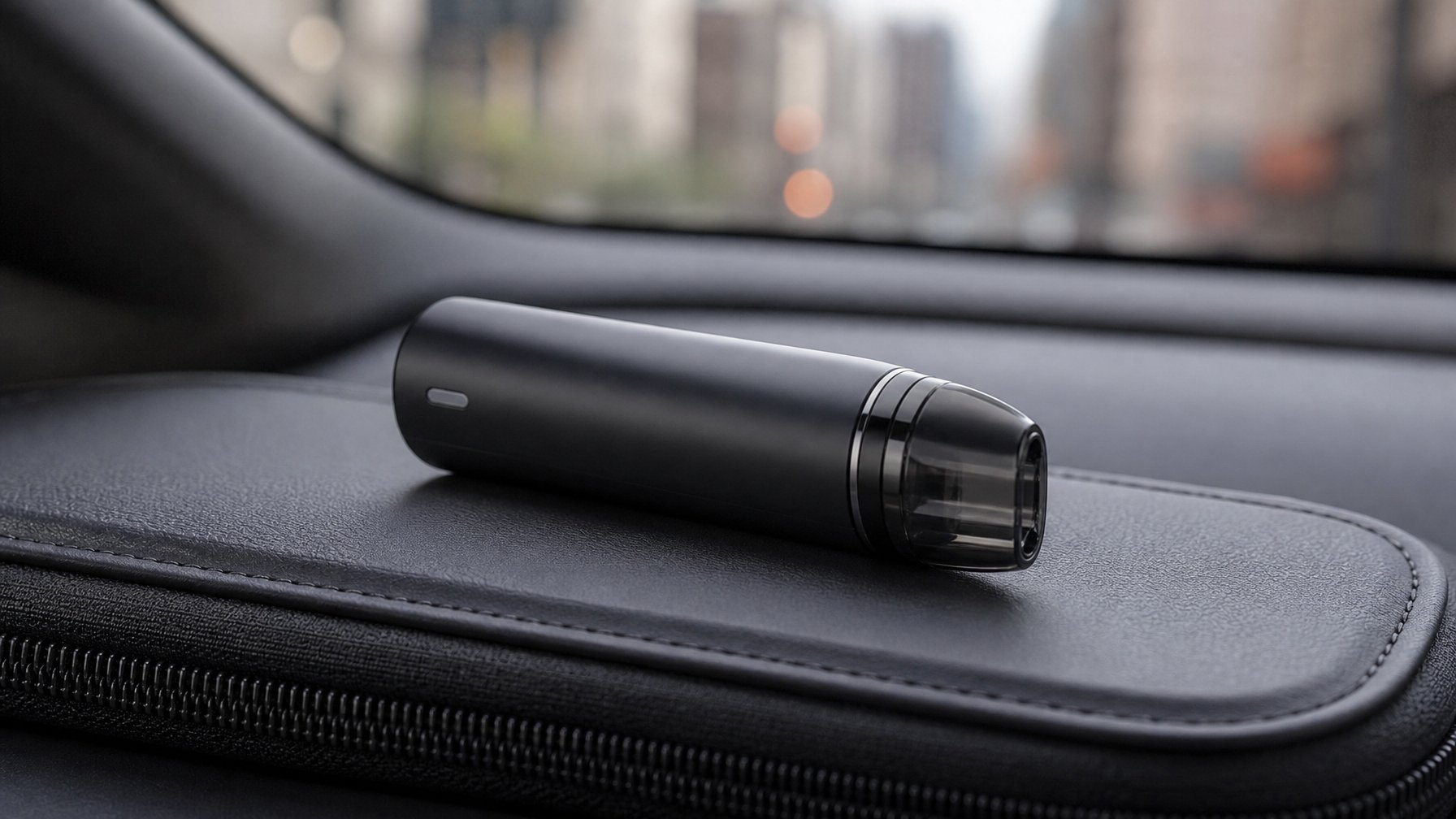 Perangkat vape sistem tertutup yang modern dan ringkas diletakkan di atas permukaan bersih, menunjukkan kemudahan dan kepraktisan untuk mobilitas tinggi.