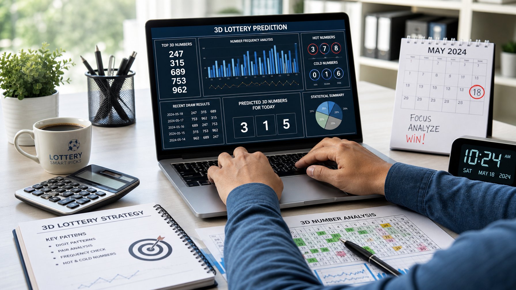 Seorang pria atau wanita sedang bekerja di meja dengan laptop dan dokumen, menganalisis data togel 3D resmi dengan prediksi hari ini.