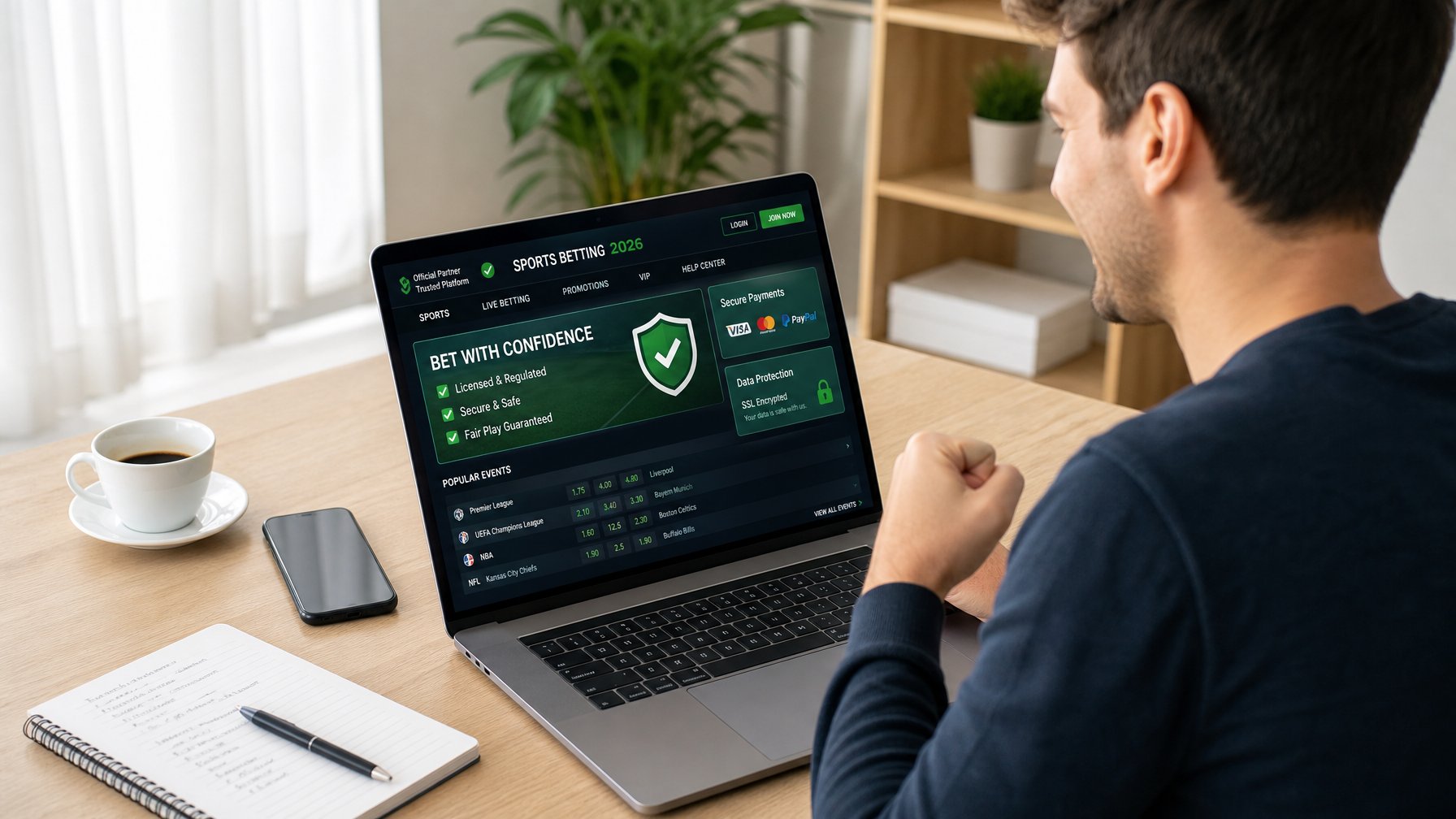 Seseorang muda sedang menggunakan laptop di meja kerja dengan suasana terang dan rapi, menunjukkan aktivitas memilih bandar bola resmi dan terpercaya.