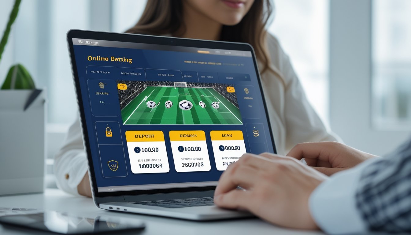 Seseorang menggunakan perangkat digital dengan tampilan platform taruhan bola online yang menampilkan opsi deposit rendah dalam Rupiah.