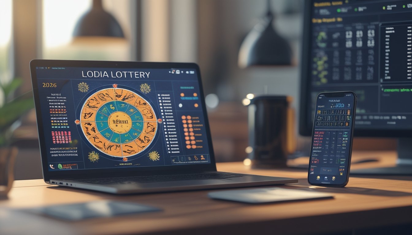 Meja kerja dengan laptop yang menampilkan grafik shio dan ponsel yang menunjukkan angka togel, dengan suasana nyaman dan pencahayaan hangat.
