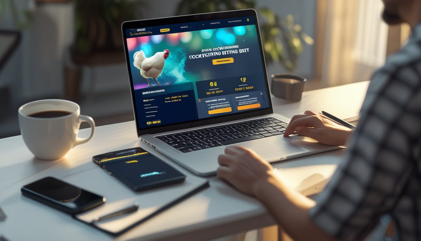 Seorang pengguna sedang melihat situs judi sabung ayam online terpercaya di layar komputer dengan suasana ruangan yang nyaman.