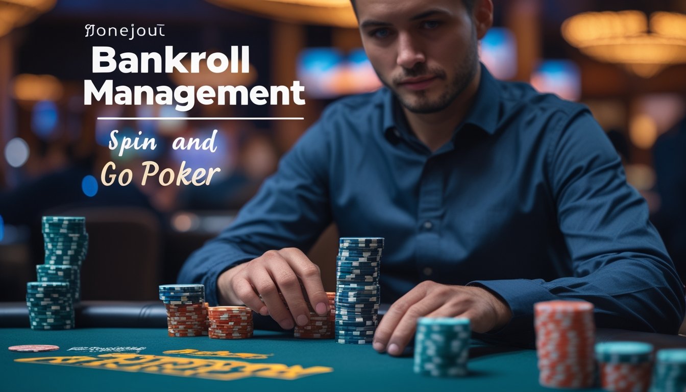 Seorang pemain poker sedang menghitung dan mengatur tumpukan chip di meja poker dalam suasana kasino.