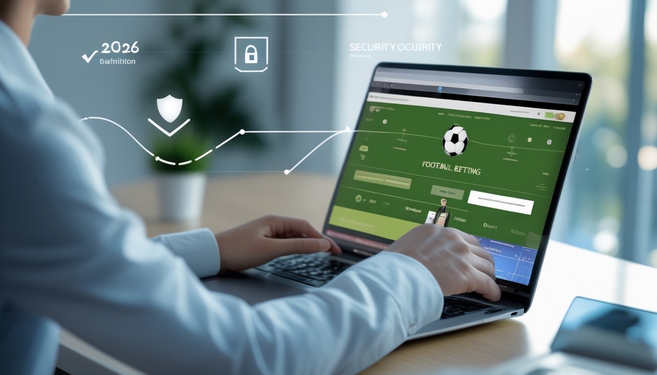 Seseorang sedang menggunakan laptop di ruang kerja yang terang dengan tampilan situs judi bola resmi dan aman di layar.