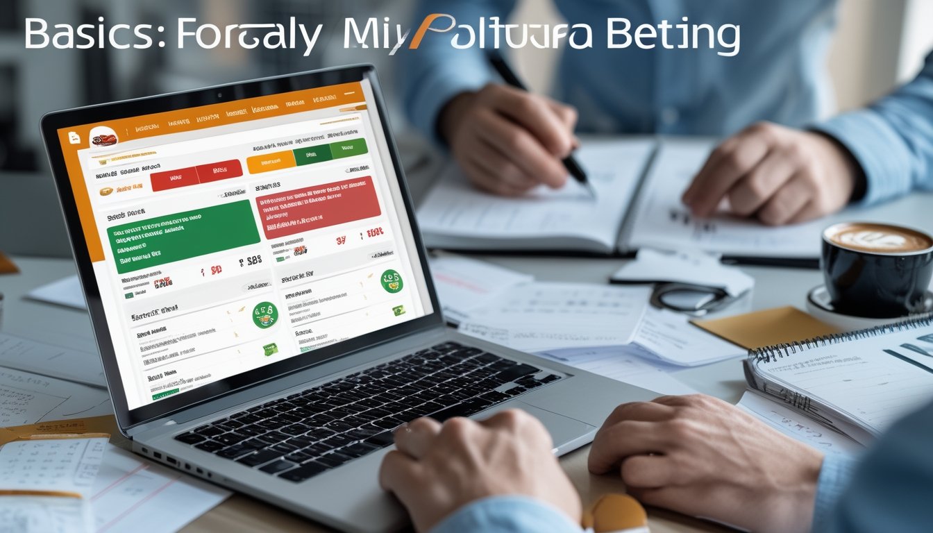 Seorang pria sedang menganalisis data taruhan bola di depan laptop dengan catatan dan ponsel di meja.
