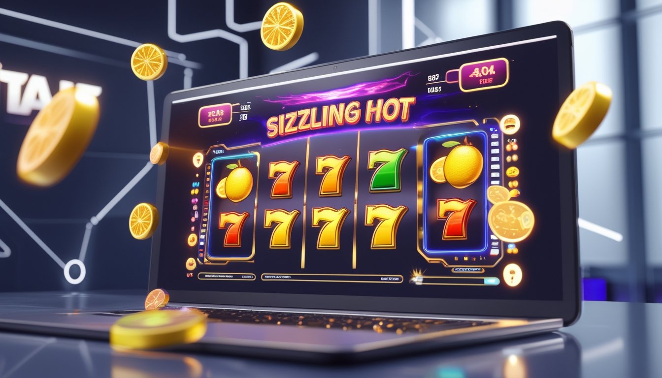 Tampilan layar perangkat dengan grafik permainan slot buah berwarna cerah dan elemen data persentase RTP terbaru.