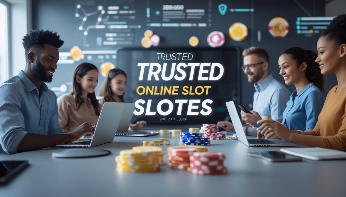 Beberapa orang menggunakan perangkat digital untuk bermain slot online di lingkungan yang modern dan profesional.