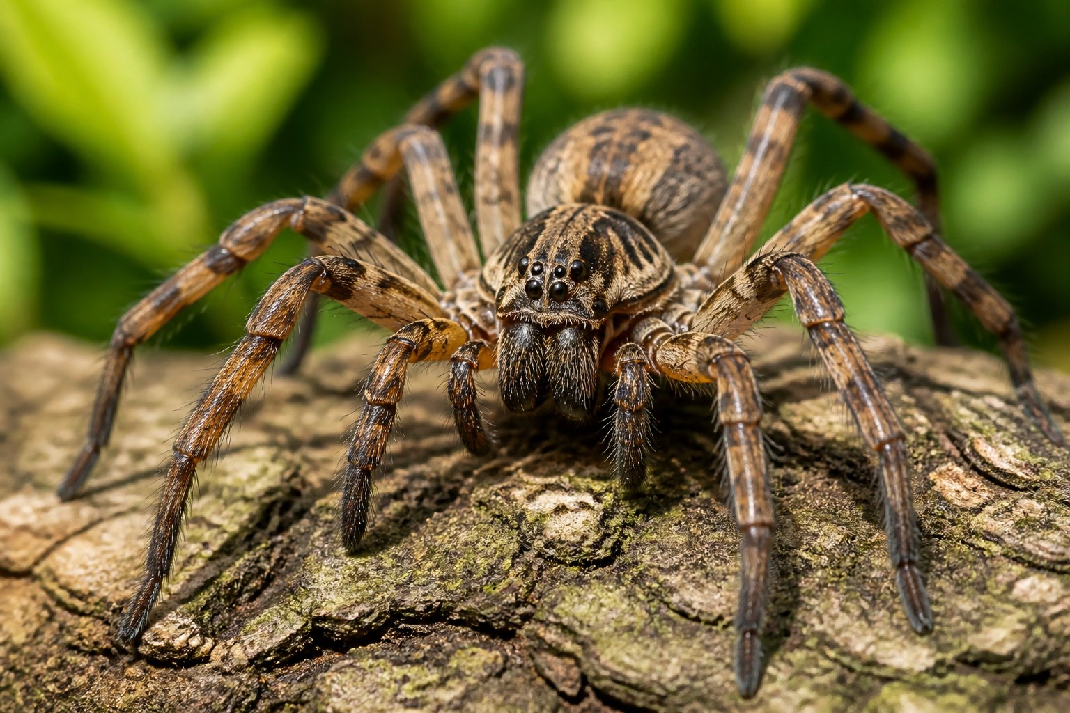 Close-up of a spider resting calmly on a leaf in a natural outdoor setting.