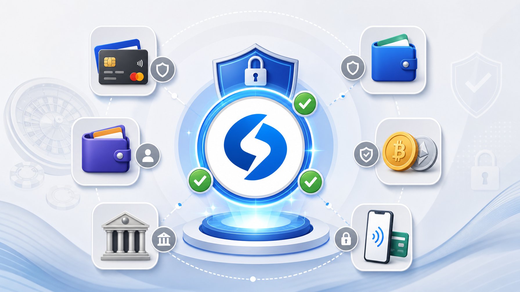 Illustration Showing Various Payment Method Icons With Safetypay Highlighted In The Center, Surrounded By Symbols Representing Security And Trust.