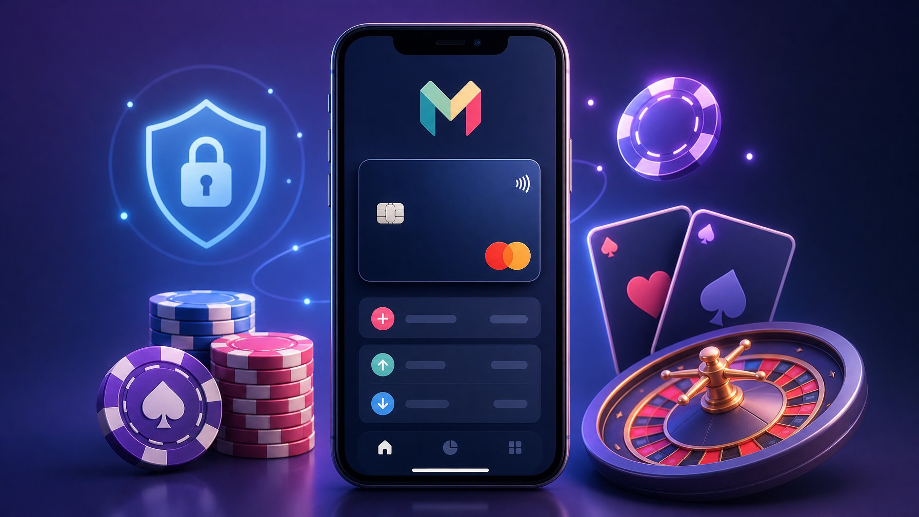 A Smartphone Showing The Monzo App Surrounded By Casino Icons Like Poker Chips, Playing Cards, And A Roulette Wheel, Representing Monzo As A Payment Method For Online Casinos.
