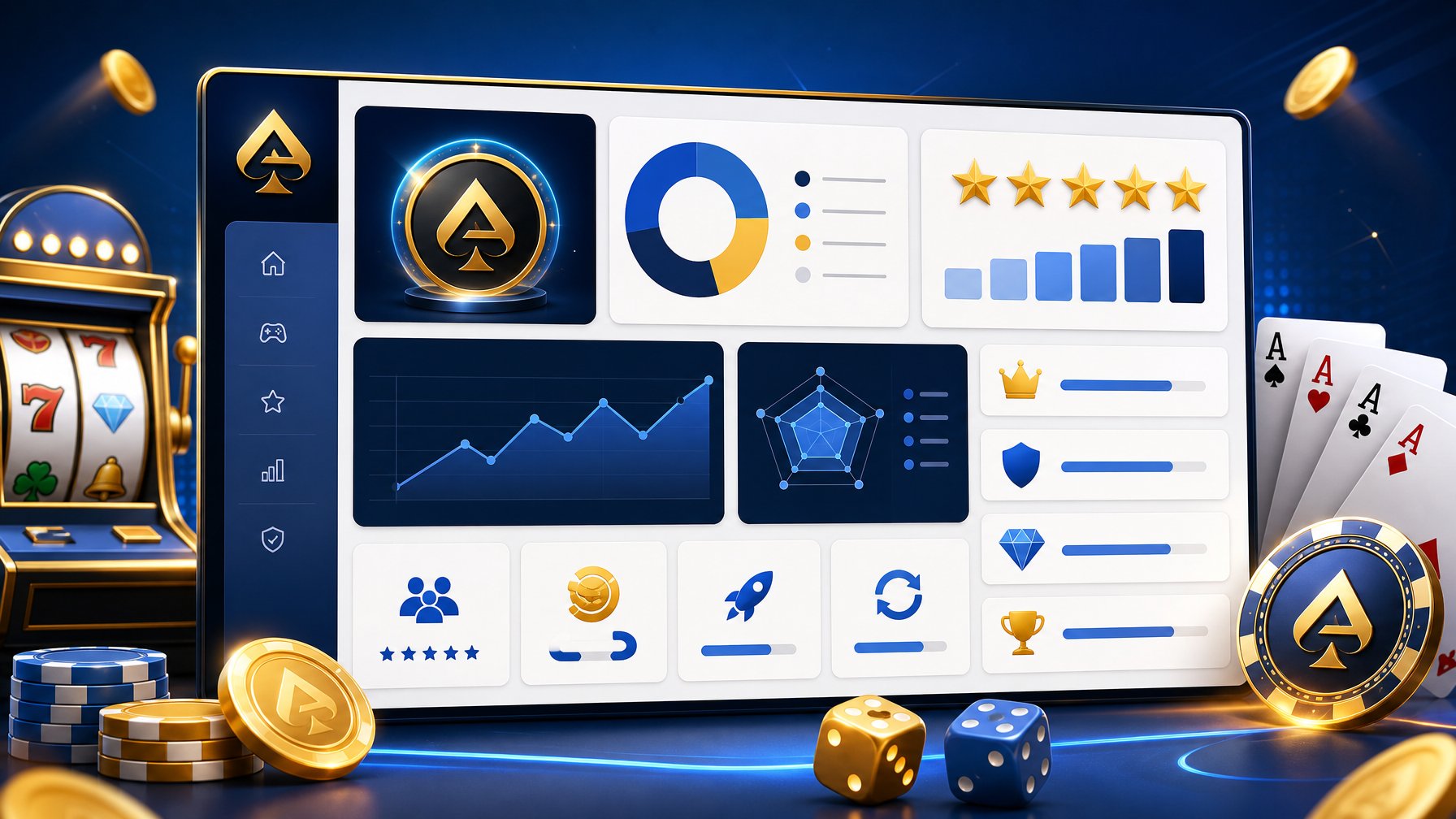 A Clean Dashboard Showing Charts And Casino Game Icons Representing A Review Of A Casino Game Provider.
