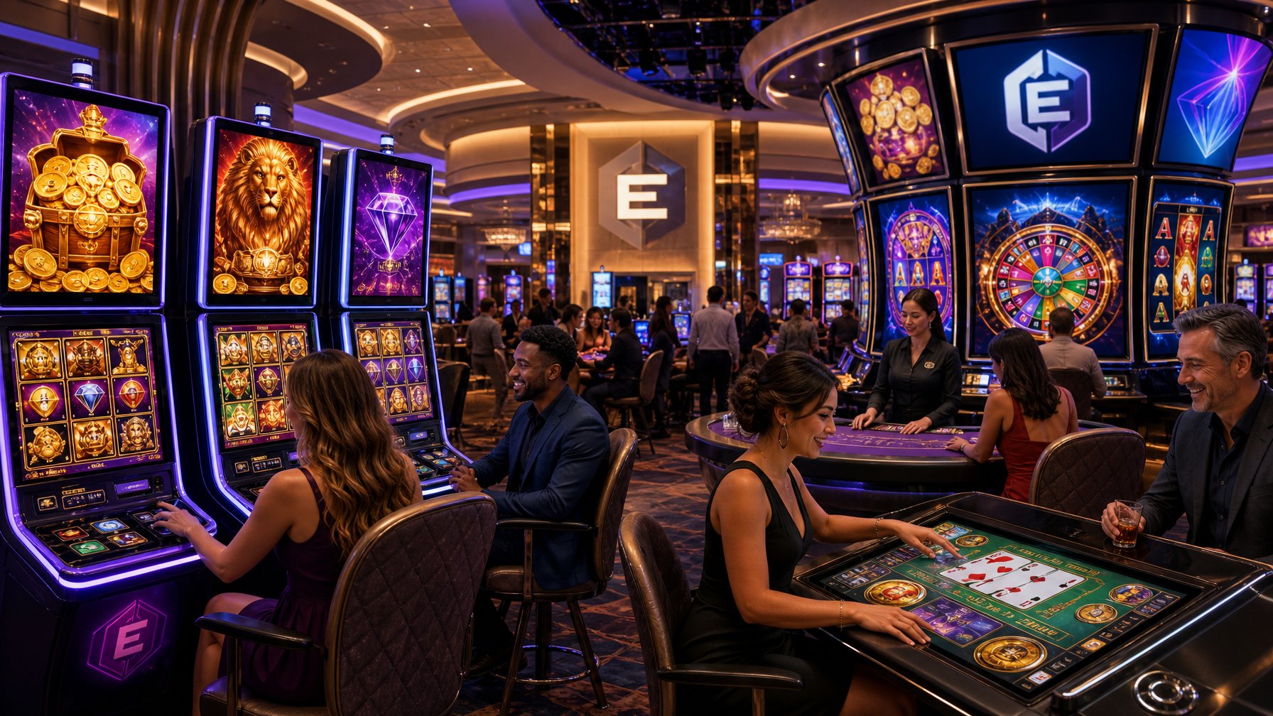 A Lively Casino Floor With Slot Machines And Gaming Tables, Showing Players Enjoying Various Unique Casino Games.