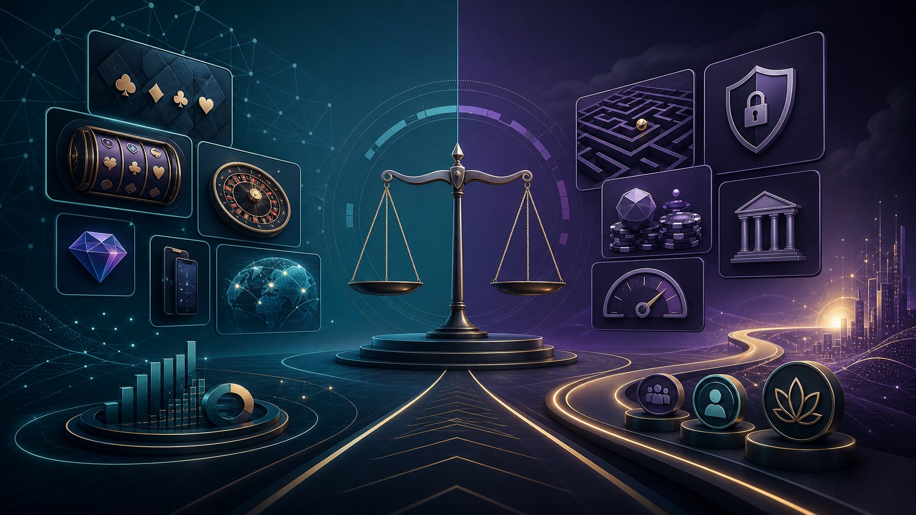 A Balanced Casino Technology Scene Showing Game Interfaces, Analytical Symbols, Potential Limitations, And A Path Toward Future Improvements.