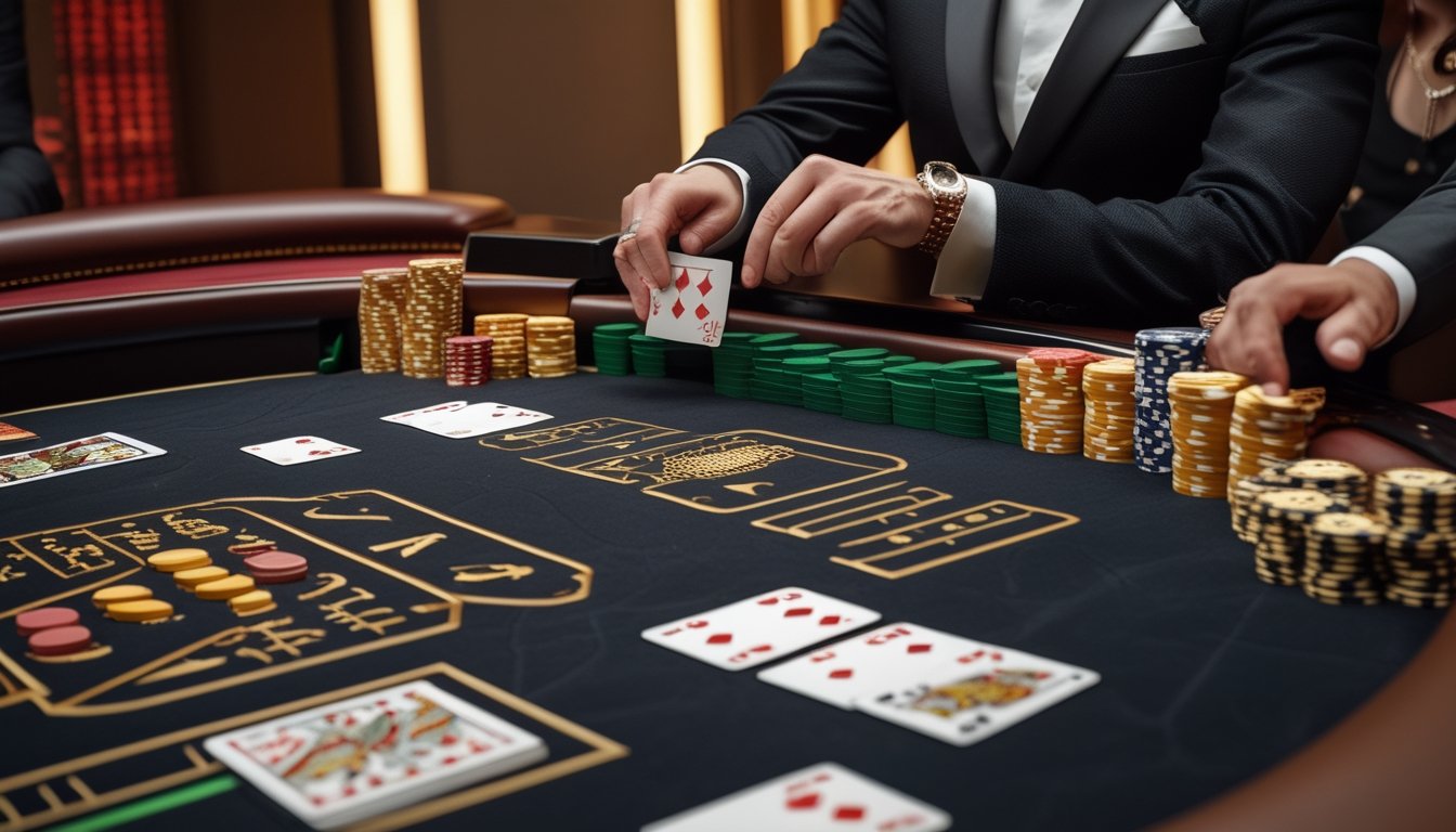 Dealer menjelaskan permainan Punto Banco di meja baccarat dalam ruangan VIP.