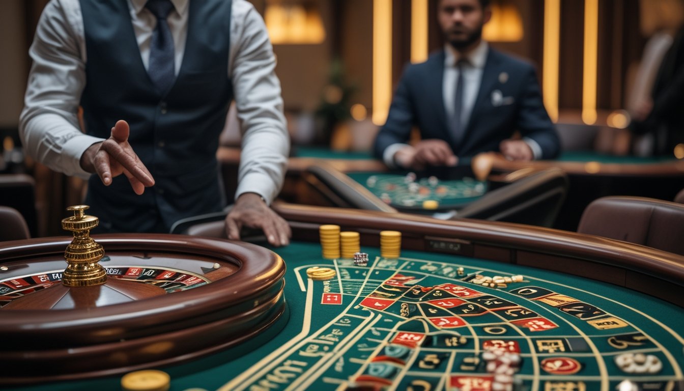 Pemula tampak bingung melakukan kesalahan saat bermain roulette Prancis di meja kasino.