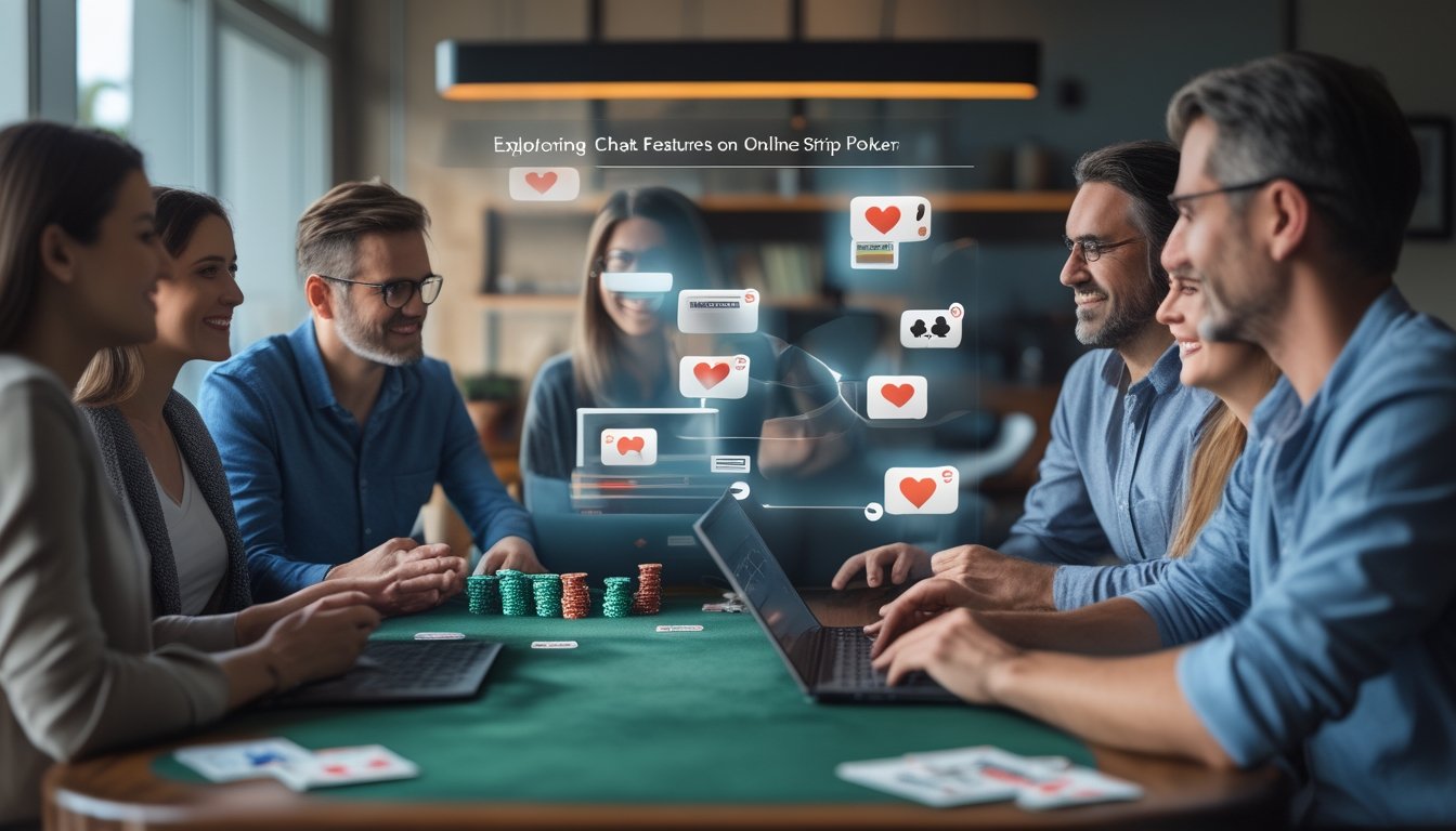 Sekelompok orang dewasa berdiskusi sambil menggunakan perangkat digital dengan kartu dan chip poker di meja.