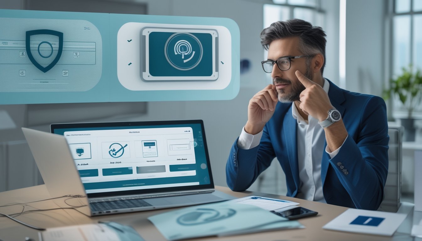 Profesional memeriksa dasbor verifikasi lisensi dan keamanan platform taruhan online di kantor modern.