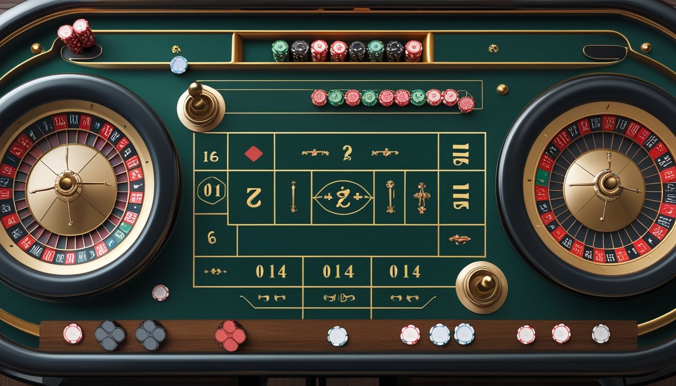 Dua roda roulette berdampingan di atas meja kasino, satu dengan angka nol tunggal dan satu dengan dua angka nol.