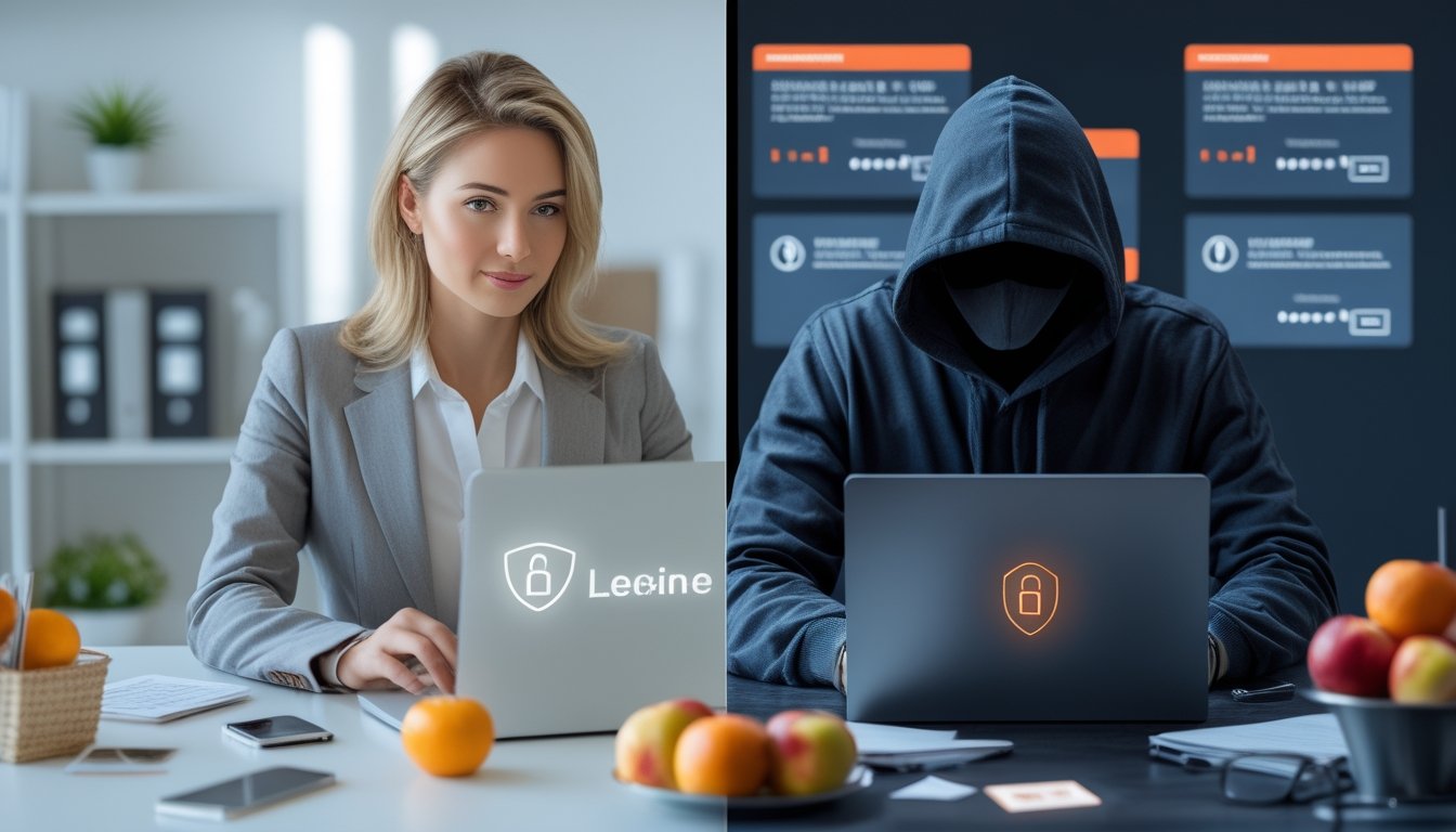 Perbandingan visual antara agen online yang terpercaya dan agen palsu dengan tanda keamanan serta peringatan.