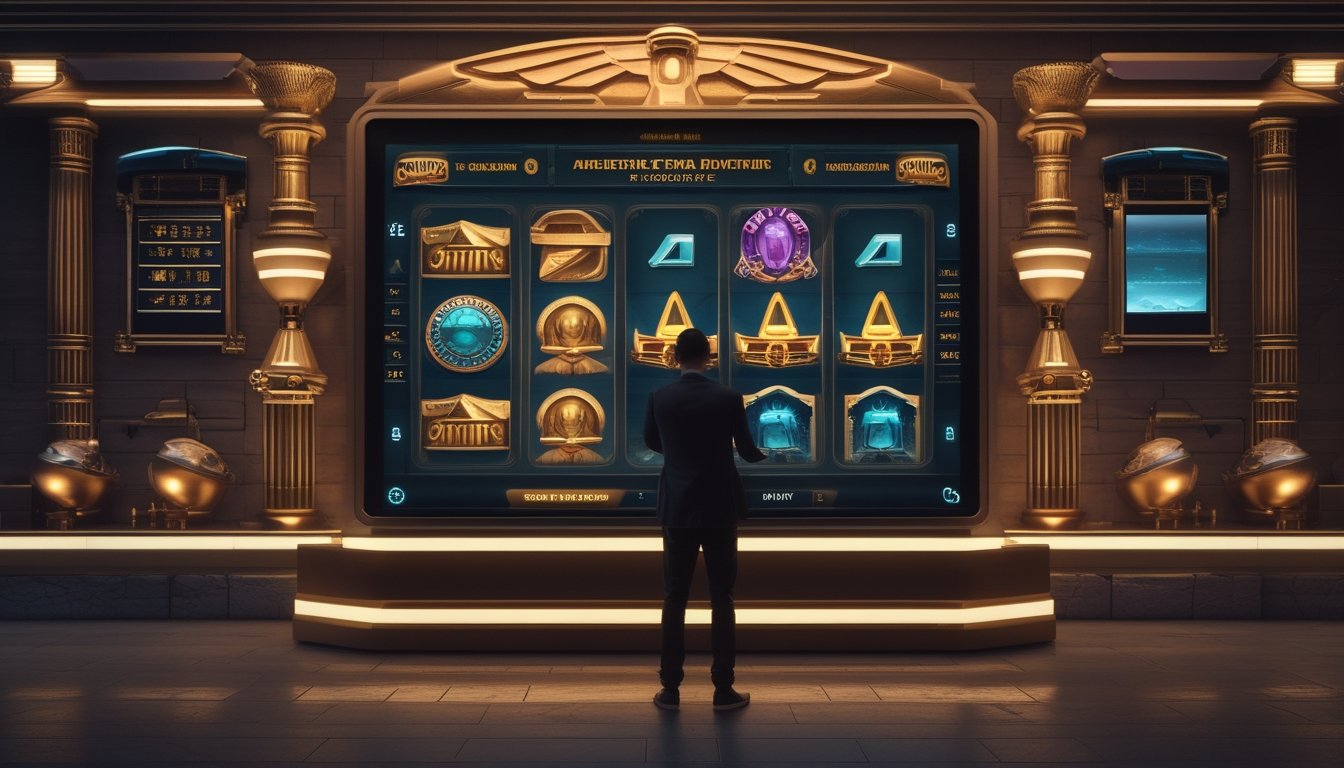 Tampilan perjalanan evolusi permainan bertema Mesir kuno dari elemen klasik hingga teknologi modern.