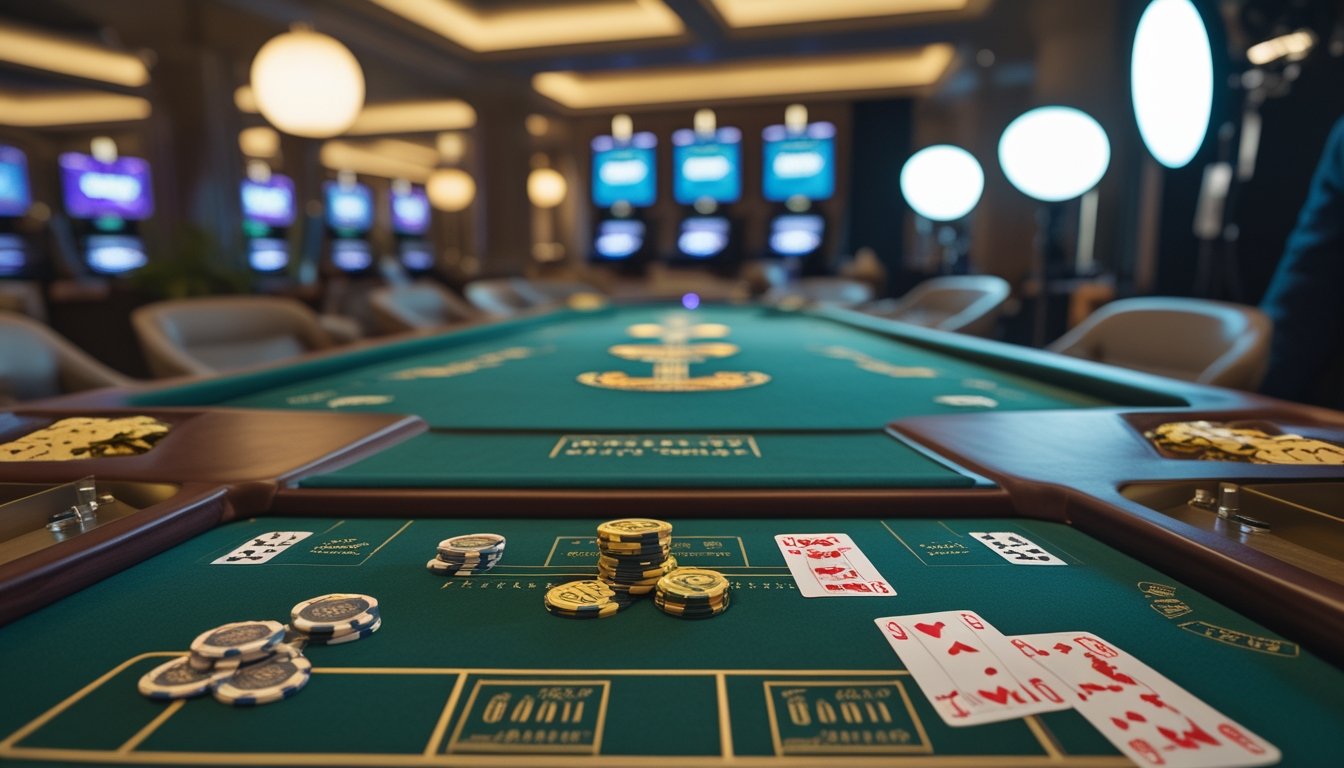 Meja blackjack yang menggabungkan suasana kasino Atlantic City klasik dengan studio dealer langsung modern.