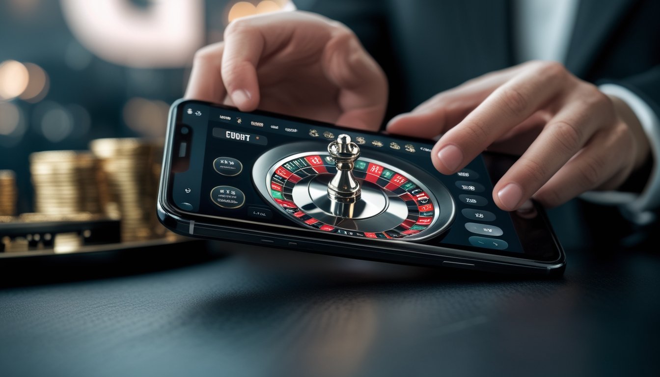 Seseorang memainkan roulette dengan dua bola melalui aplikasi kasino di smartphone.