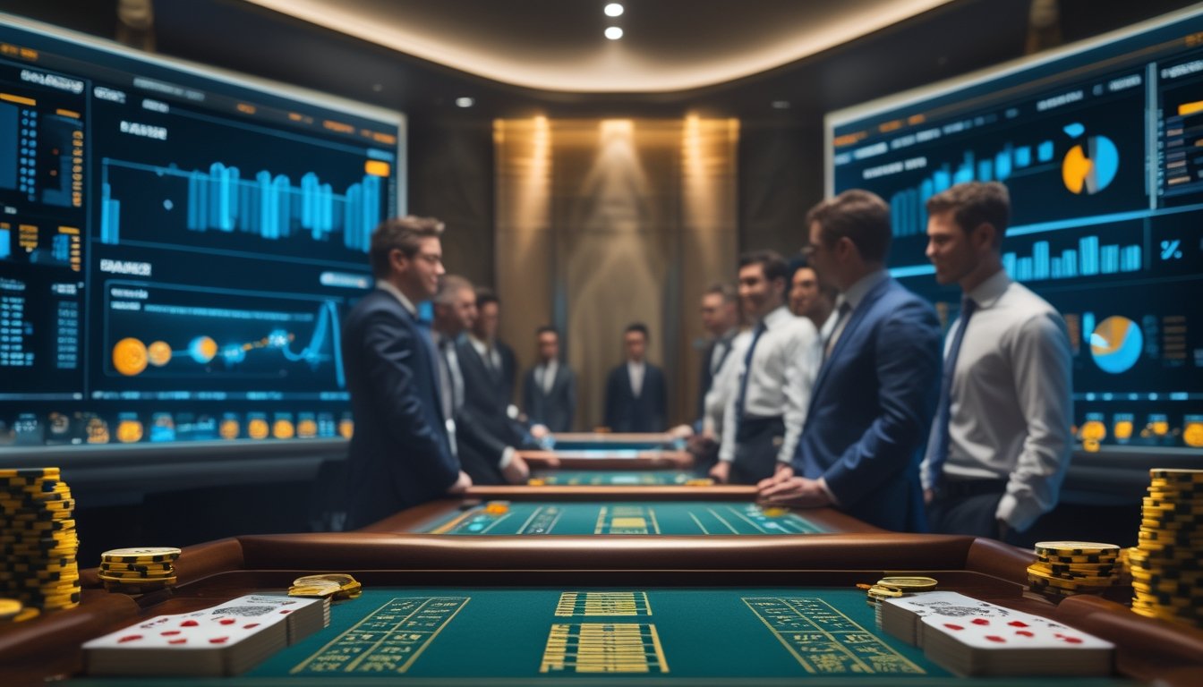 Analis sedang membandingkan data peluang kemenangan Banker dan Player di meja baccarat.