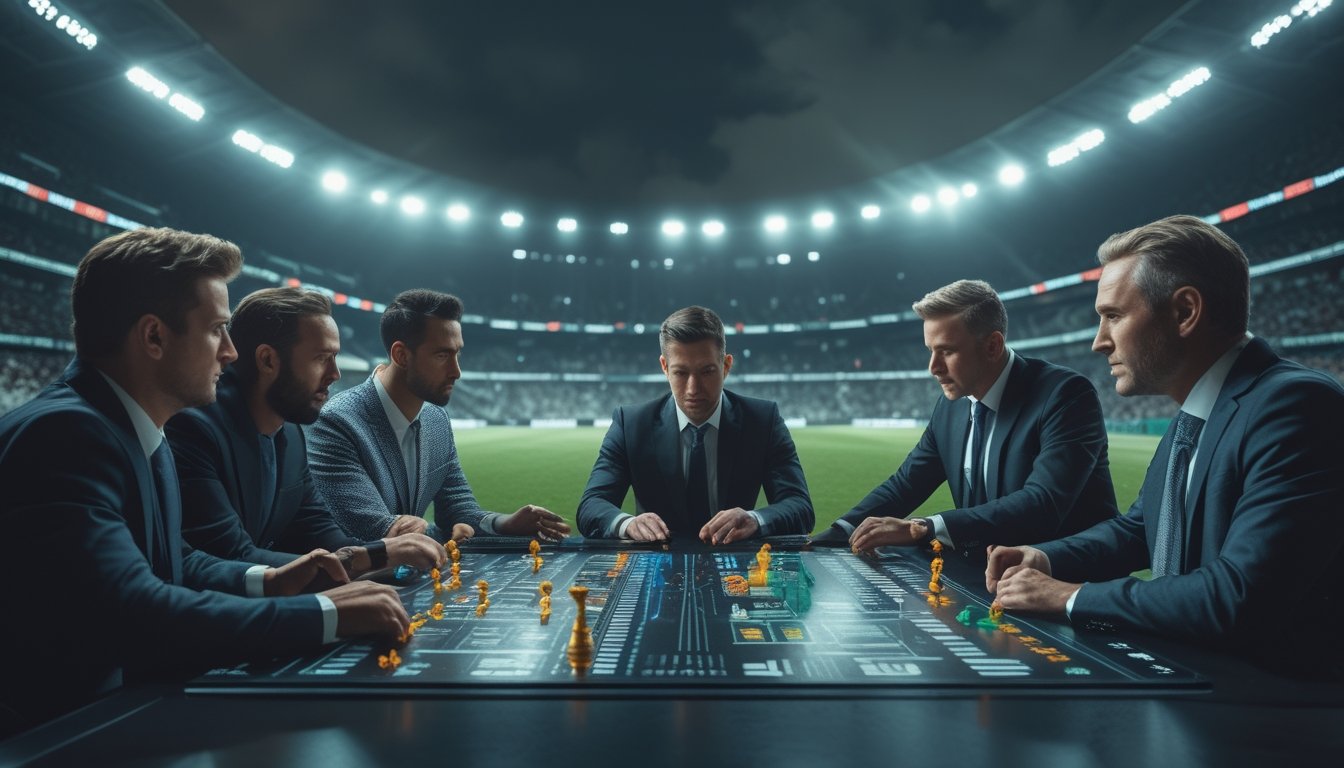 Analis sepak bola mempelajari strategi dan data performa tim di dalam stadion.
