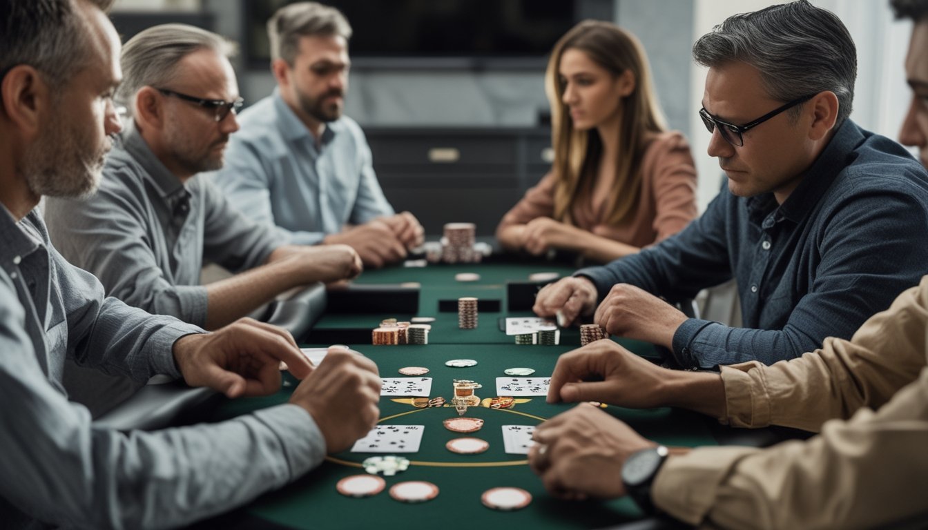 Pemain poker mini mengamati gerak-gerik lawannya dengan penuh konsentrasi di meja permainan.