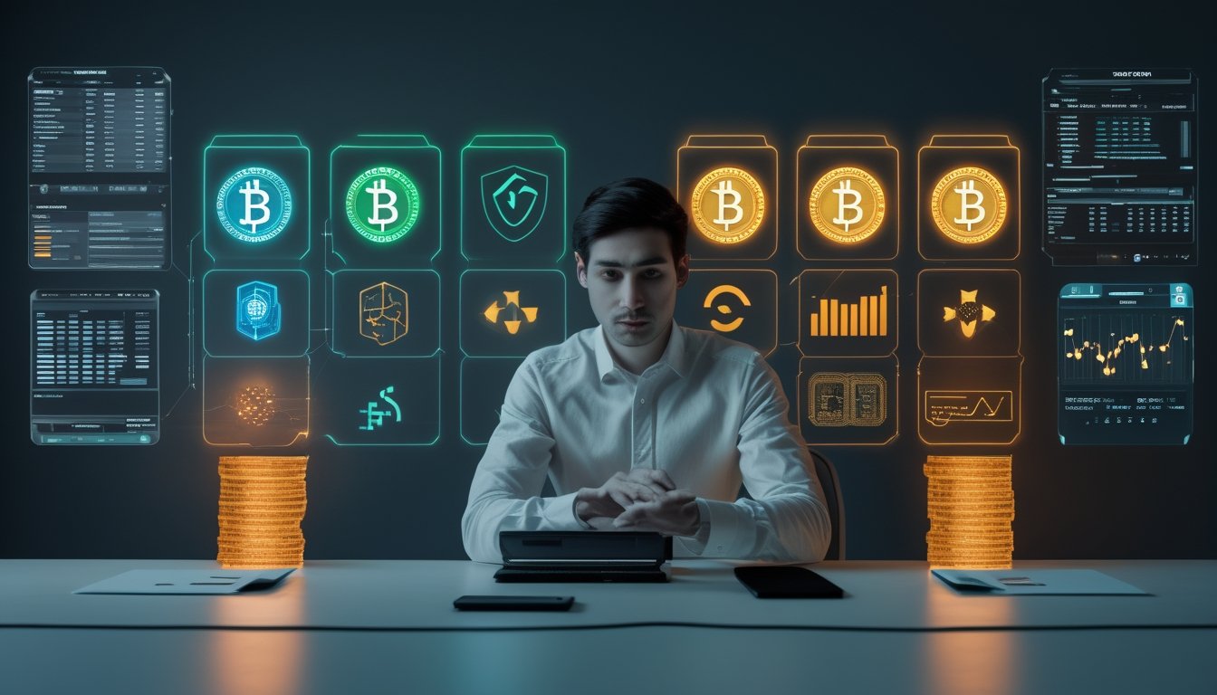 Seseorang membandingkan manfaat dan risiko platform taruhan berbasis kripto di ruang kerja modern.