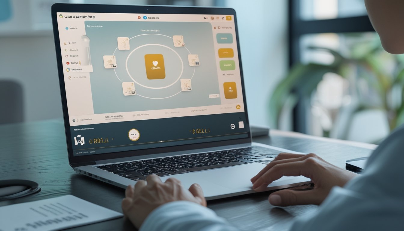 Seseorang memainkan permainan kartu Capsa Banting secara online di depan laptop.