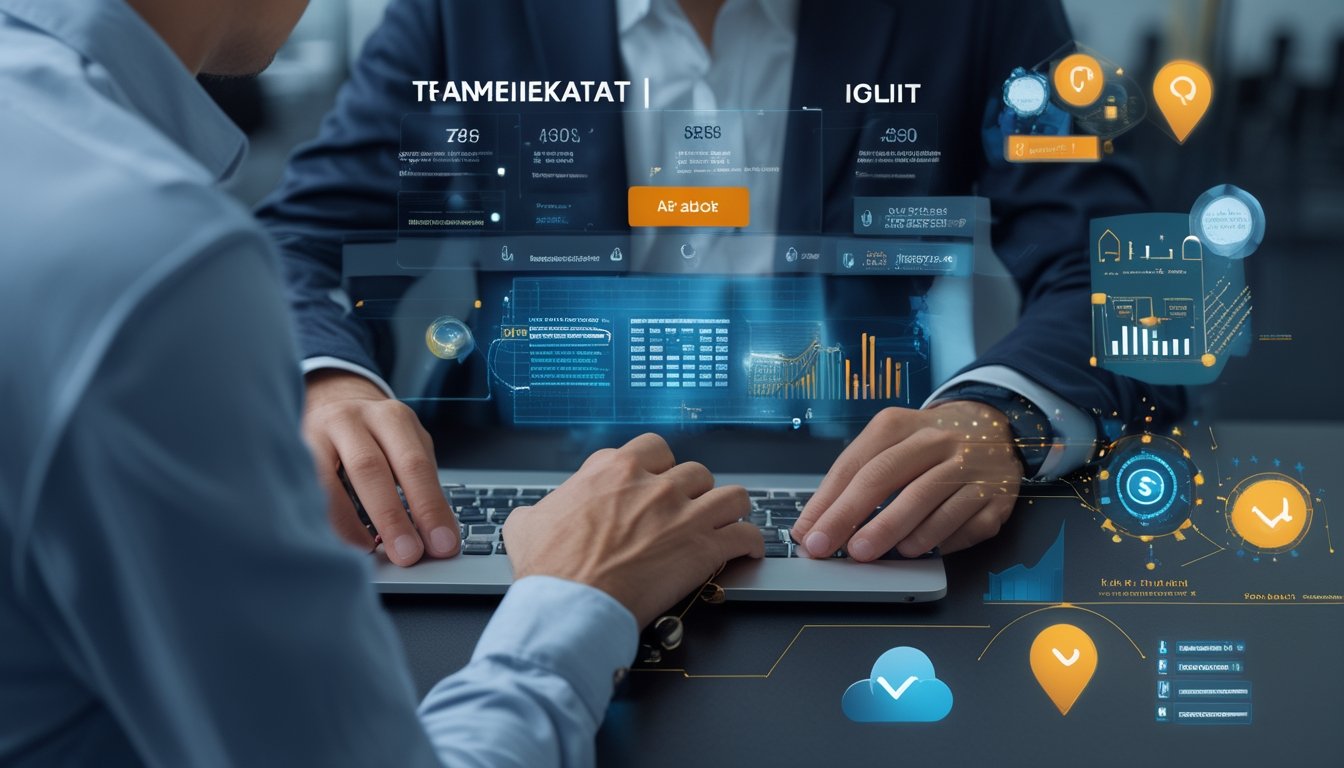 Pemain memeriksa keamanan dan legalitas platform taruhan online di kantor modern dengan simbol verifikasi digital.
