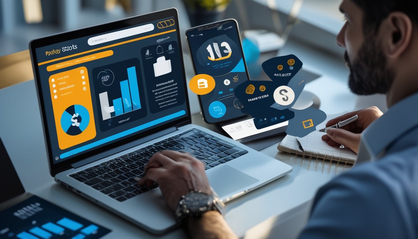 Seseorang menganalisis beberapa pertandingan olahraga dan risiko taruhan parlay melalui perangkat digital di meja kerja.