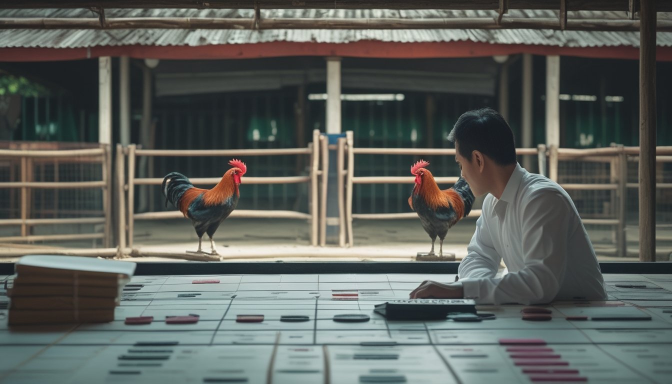 Seorang analis membandingkan data abstrak di dekat dua kandang ayam jago yang terpisah.